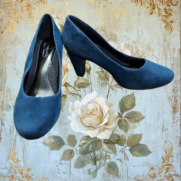 Shoes Easy Spirit Blue Suede 3 Inch High Heel Pumps Anti Gravity USA Size 7.5 - Picture 2 of 13